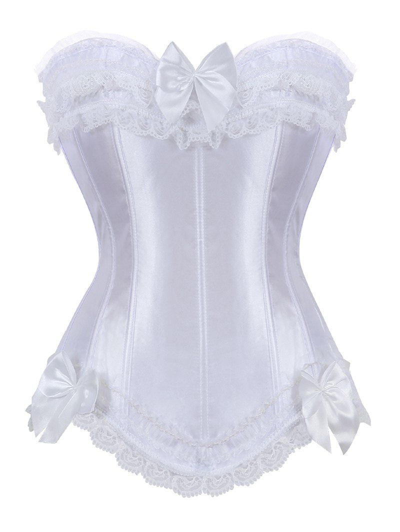

Bowknot Lace Panel Lace-Up Corset, White