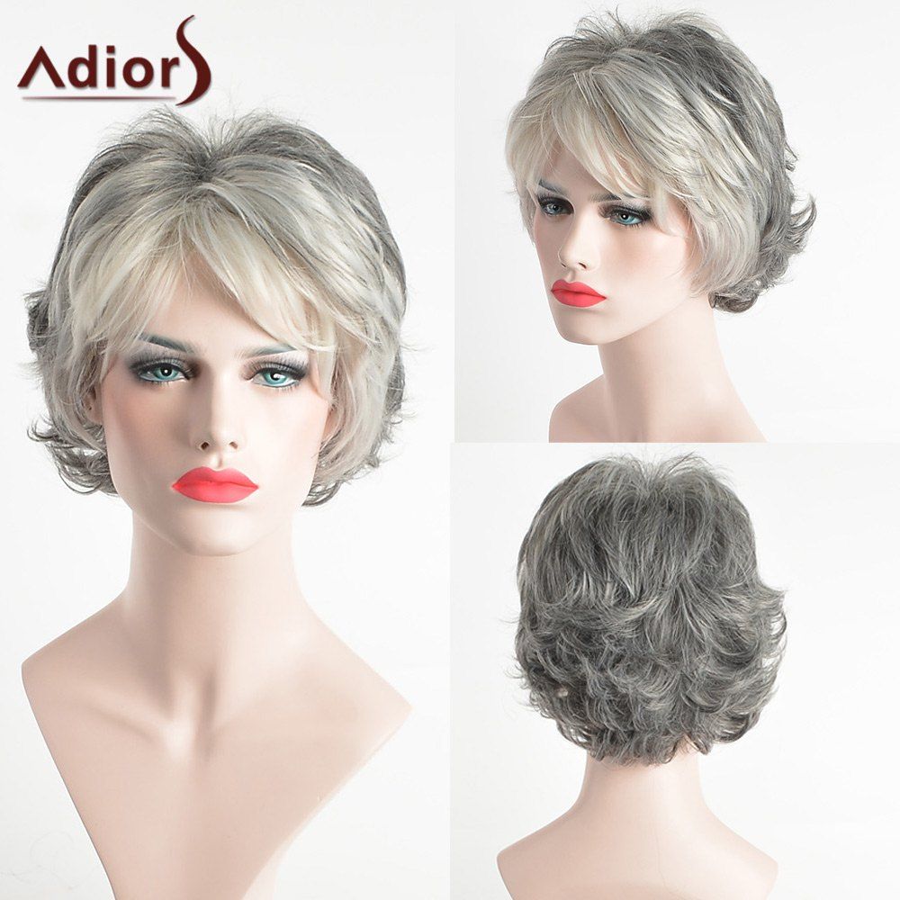 

Adiors Pixie Side Bang Slightly Curled Short Colormix Synthetic Hair