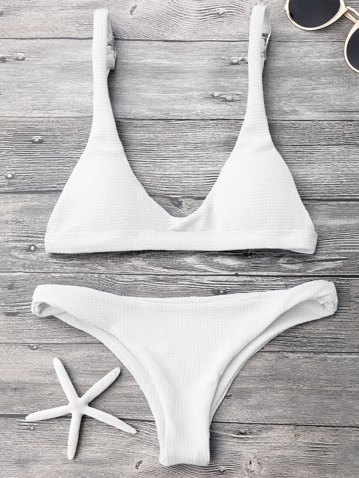 Ensemble de Bikini Rembourré à Col Dégagé Blanc M