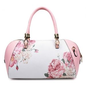 Faux Leather Flower Print Tote Bag