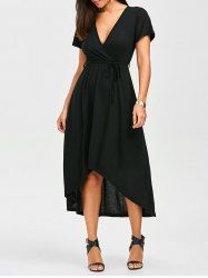 Black S V-neck Sleeveless Slit Midi Jersey Dress | RoseGal.com