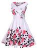 Floral Rose Print Sleeveless A Line 50s Dress -  