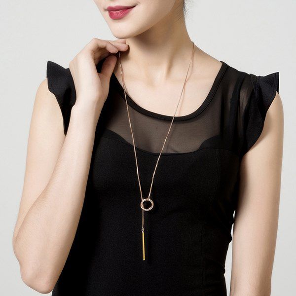 

Bar Circle Minimalist Lariat Necklace, Rose gold