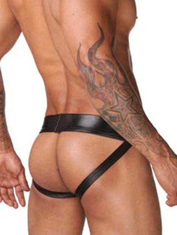 

Sexy Faux-Leather Jockstrap G-String Jock Strap, Black