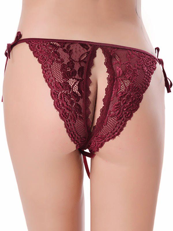 

Open Butt Lace String Briefs, Claret