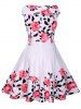 Floral Rose Print Sleeveless A Line 50s Dress -  