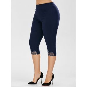Black Lace Capri Leggings HAiming Women Capri Pants Plus Size Lace