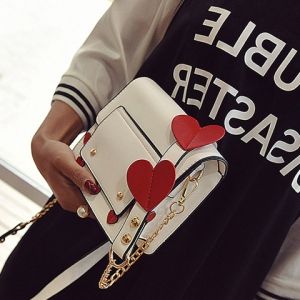 Heart Patches Chain Crossbody Bag