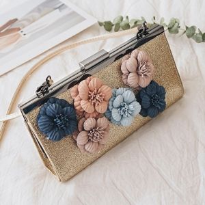 Flowers Metal Bar Sequined Evening Bag
