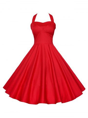 Red Halter Swing Dress