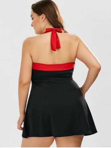 

Retro Cherry Plus Size Halter Tankini Swimsuits, Black