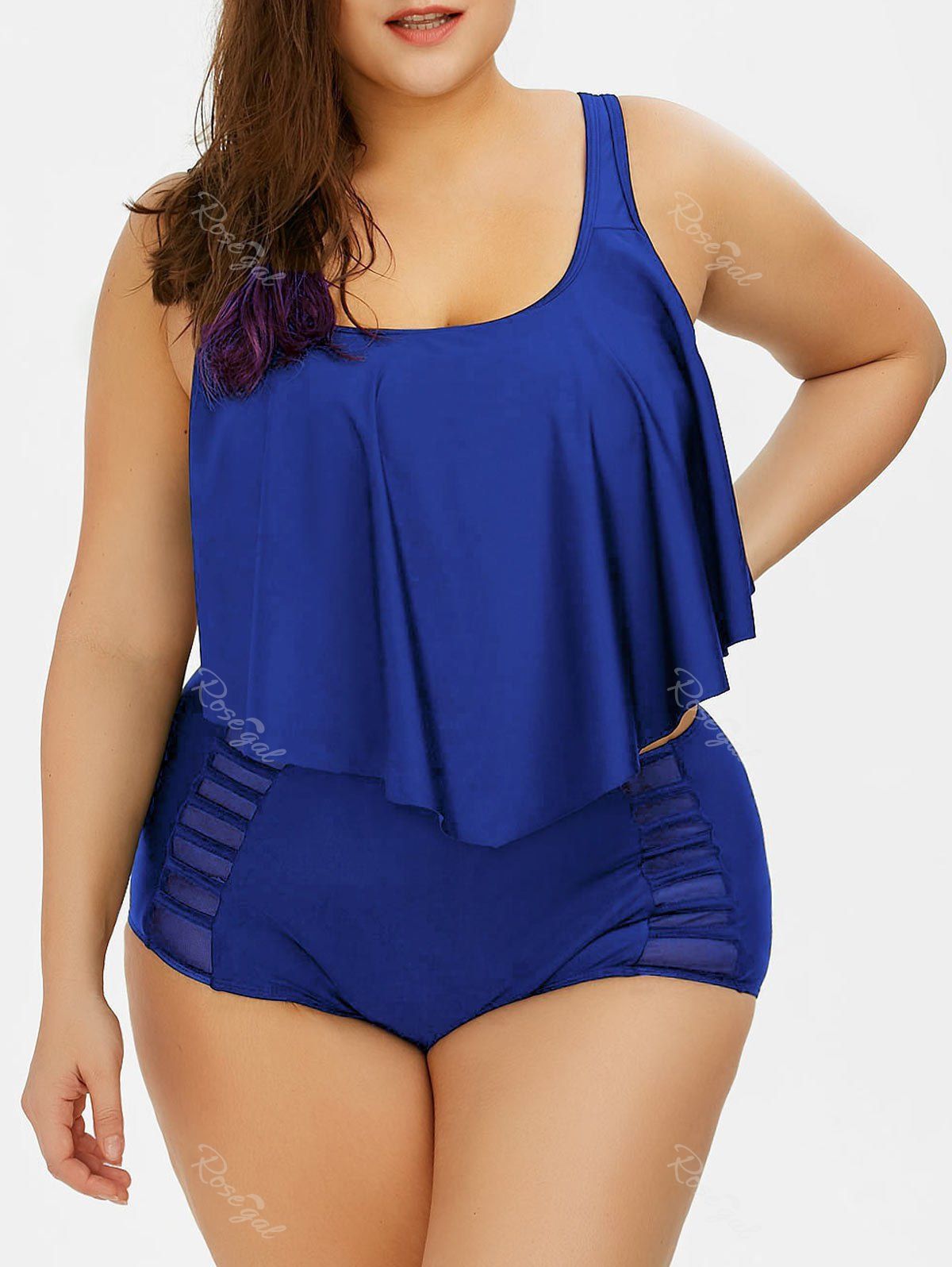 

Plus Size Flounce High Waist Bottom Bikini, Royal