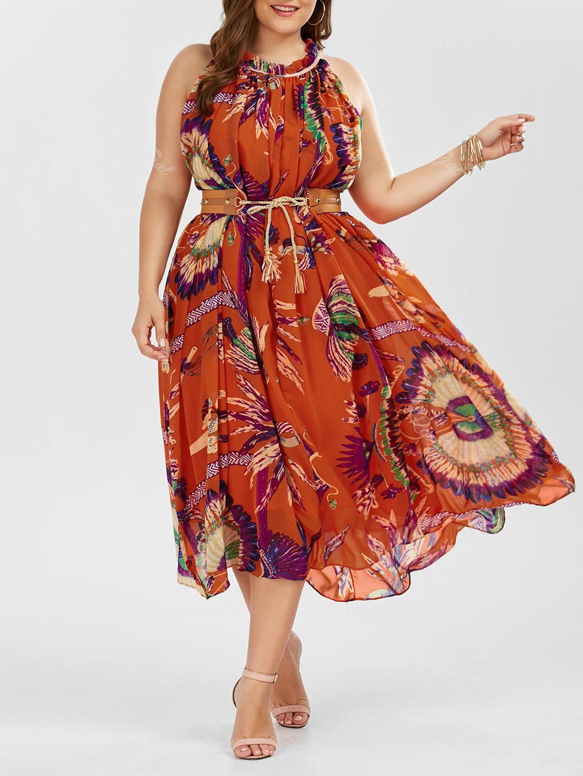 [33 OFF] Plus Size Floral Maxi Summer Dress Rosegal