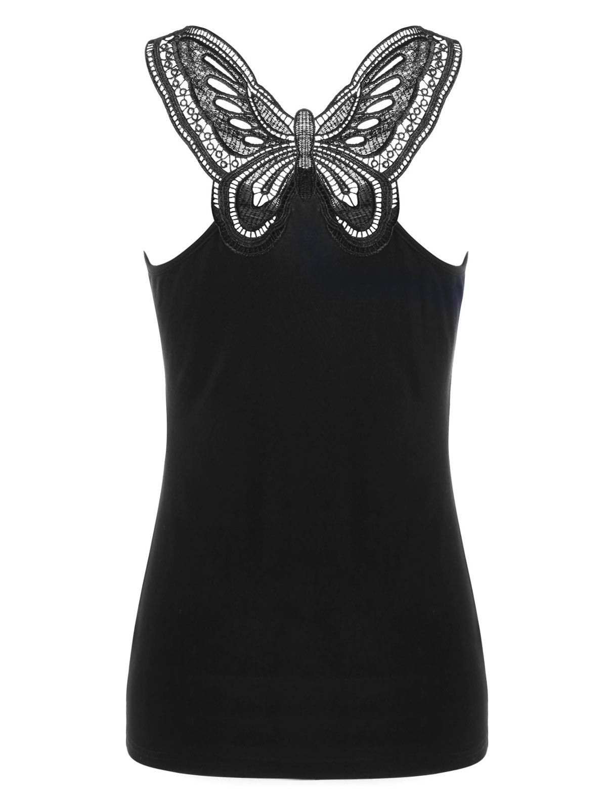 Black 2xl Cutwork Lace Trim Butterfly Pattern Tank Top | RoseGal.com