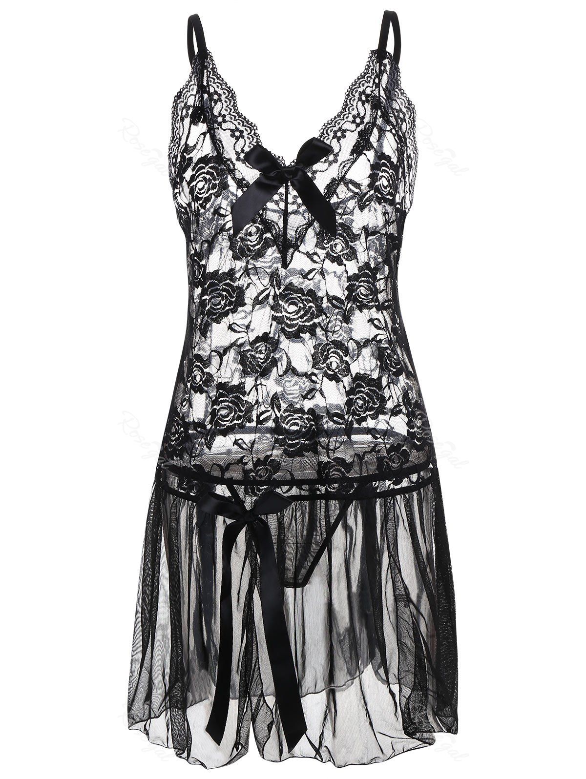 Black 4xl Plus Size Lace See Thru Slip Dress | RoseGal.com