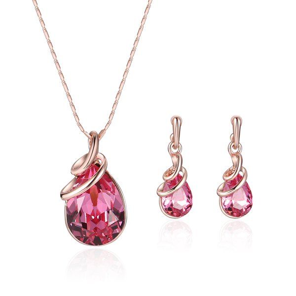 

Rhinestone Faux Gemstone Teardrop Pendant Jewelry Set, Rose gold