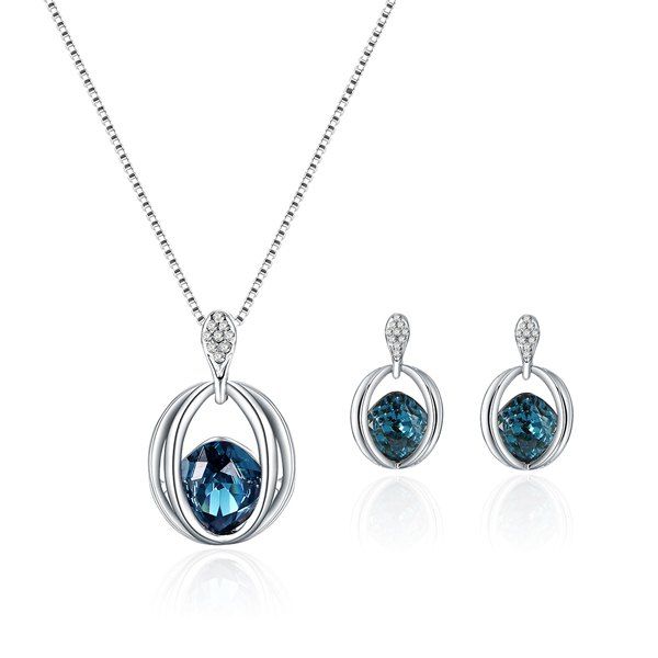 

Rhinestone Faux Sapphire Pendant Jewelry Set, Blue