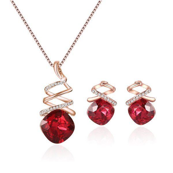 

Artificial Ruby Rhinestone Pendant Jewelry Set, Red