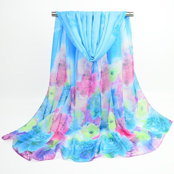 

Watercolour Multicolor Floral Printing Shawl Scarf, Azure