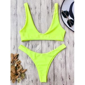 

High Cut Scoop Neck Bikini Set, Neon yellow