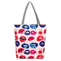Canvas Lips Print Shopper Bag