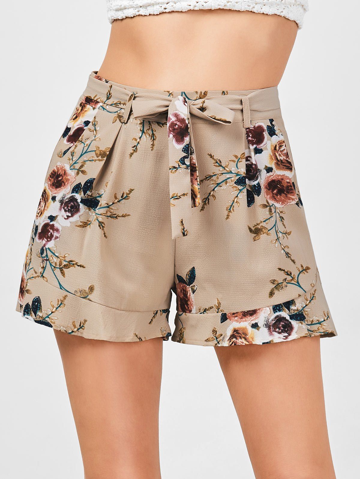 Chic Belted High Waisted Floral Shorts  