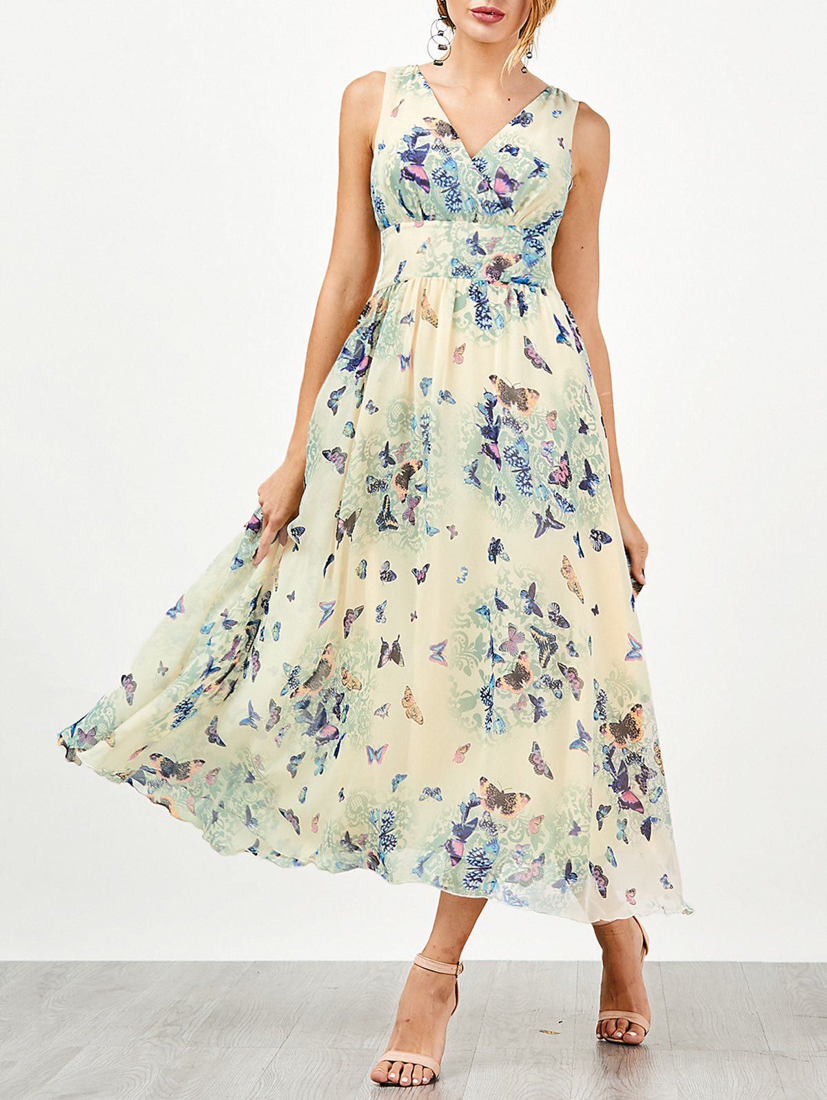 [58% OFF] Bohemian Butterfly Print Tea Length Maxi Dress | Rosegal