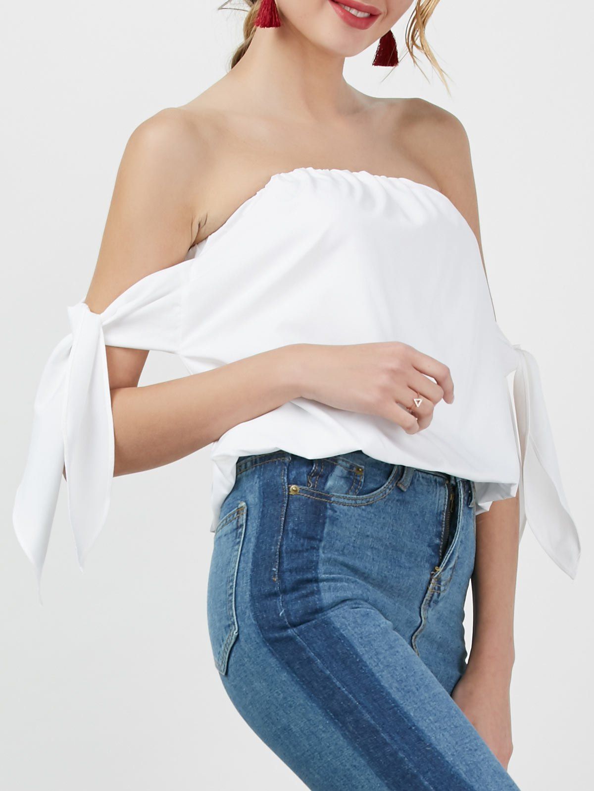 Outfit Bowknot Off The Shoulder Top  
