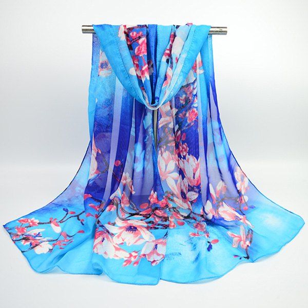 

Flowering Branch Printed Chiffon Lightsome Shawl Scarf, Blue