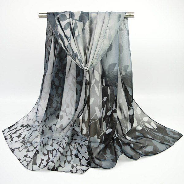 

Fine Gauze Chiffon Ombre Floral Printing Scarf, Black