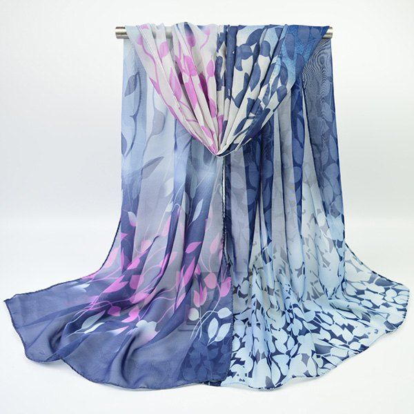 

Fine Gauze Chiffon Ombre Floral Printing Scarf, Deep blue