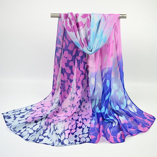 

Fine Gauze Chiffon Ombre Floral Printing Scarf, Blue violet