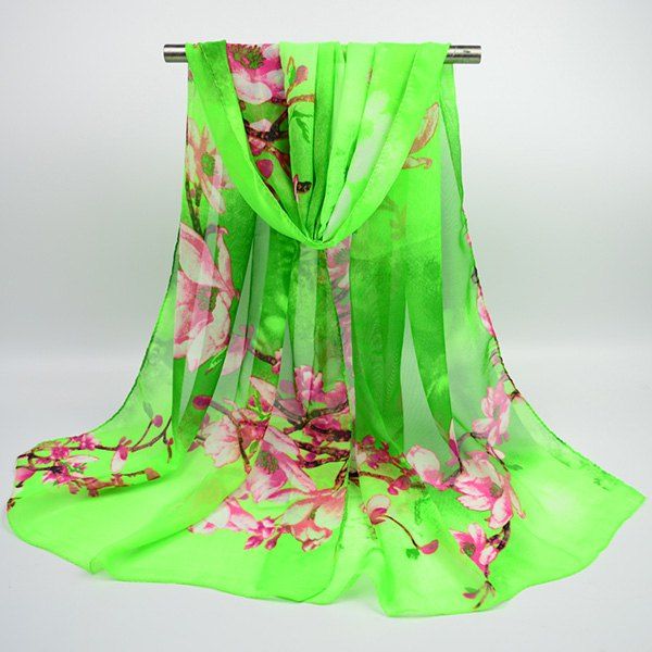 

Flowering Branch Printed Chiffon Lightsome Shawl Scarf, Green