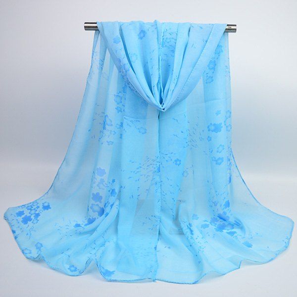 

Tiny Flowers Printed Chiffon Gossamer Shawl Scarf, Azure