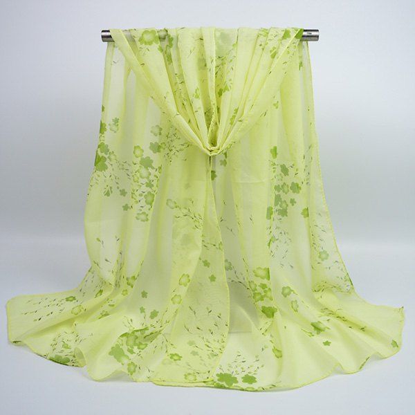 

Tiny Flowers Printed Chiffon Gossamer Shawl Scarf, Light green