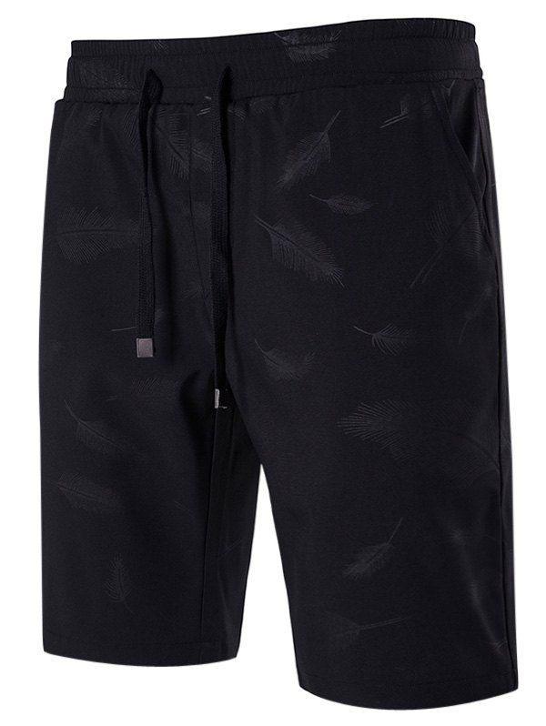 

Feather Printed Drawstring Shorts, Black