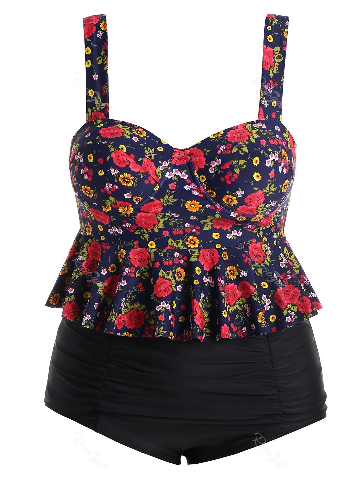 Colormix 3xl Plus Size Floral High Waisted Tankini Swimsuit | RoseGal.com