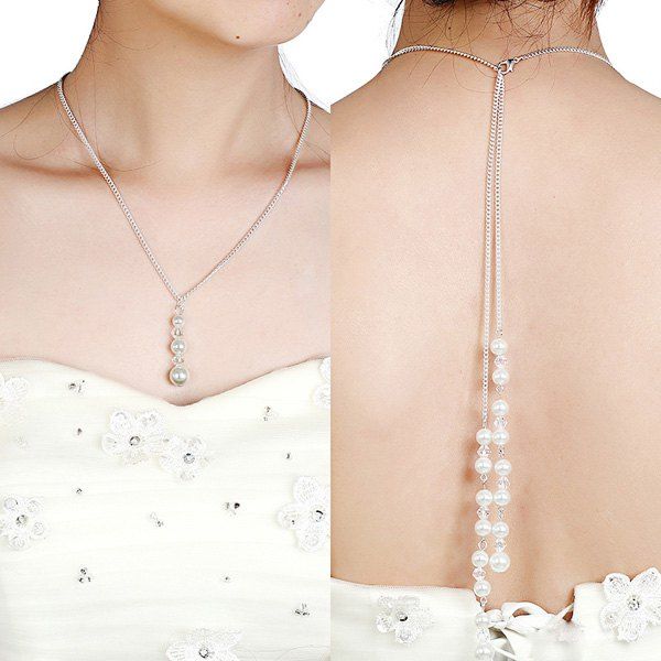 

Artificial Pearl Pendant Bridal Backdrop Necklace, Silver