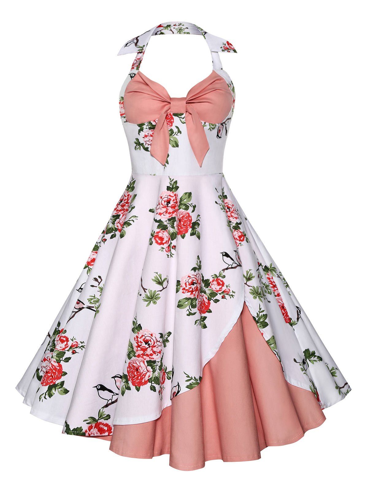 [37% OFF] Halter Neck Floral A Line Vintage Dress | Rosegal

