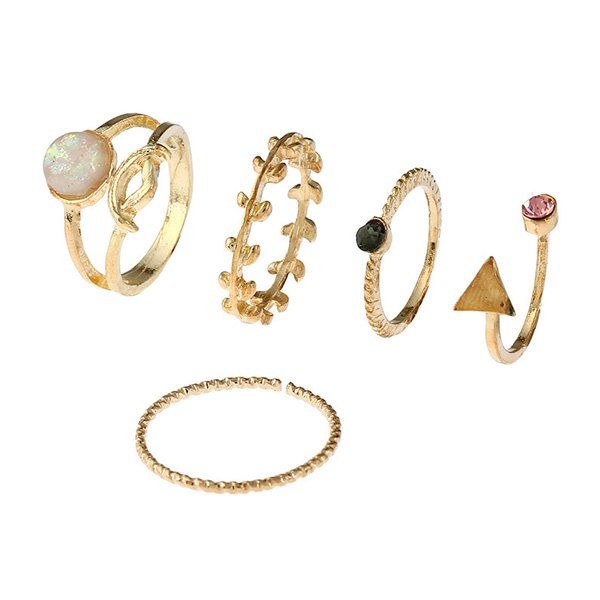 

Alloy Faux Gemstone Triangle Leaf Ring Set, Golden