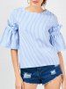 Bell Sleeve Ruffle Striped Blouse -  