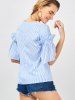 Bell Sleeve Ruffle Striped Blouse -  