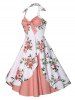 Halter Neck Floral A Line Vintage Dress -  