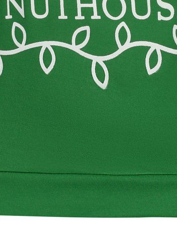 

Christmas Letter Print Skew Neck Sweatshirt, Green