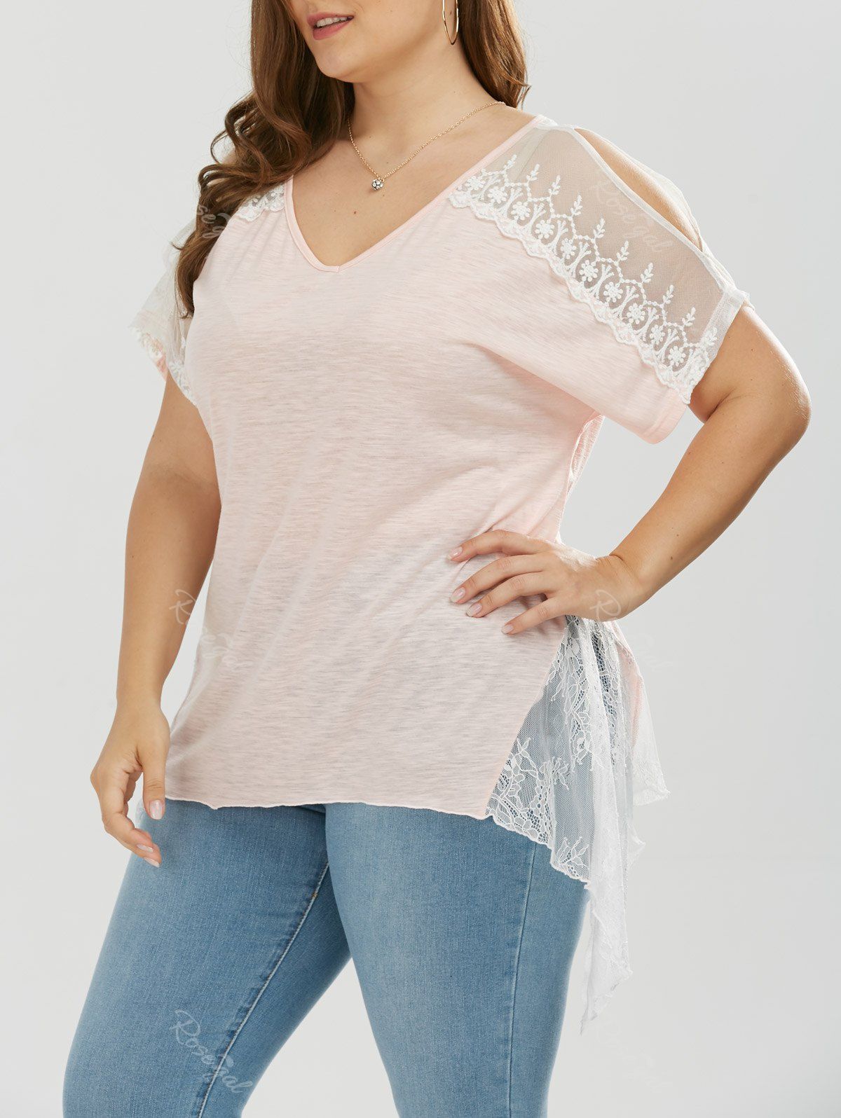 2019 plus size lace trim flare sleeve t shirt