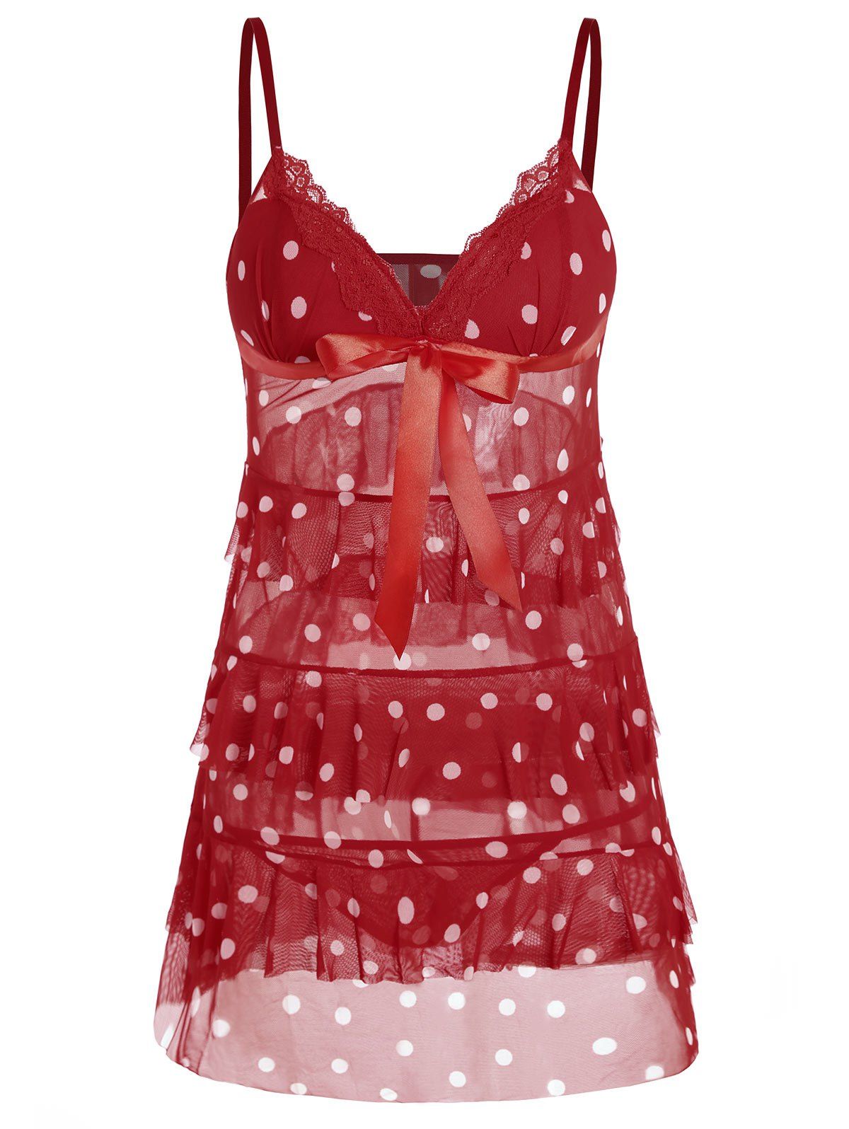 Polka Dot Mesh Ruffles Cami Babydoll [5 OFF] Rosegal