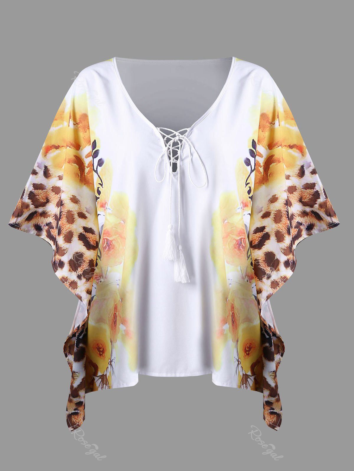 

Plus Size Floral Butterfly Sleeve Top, White