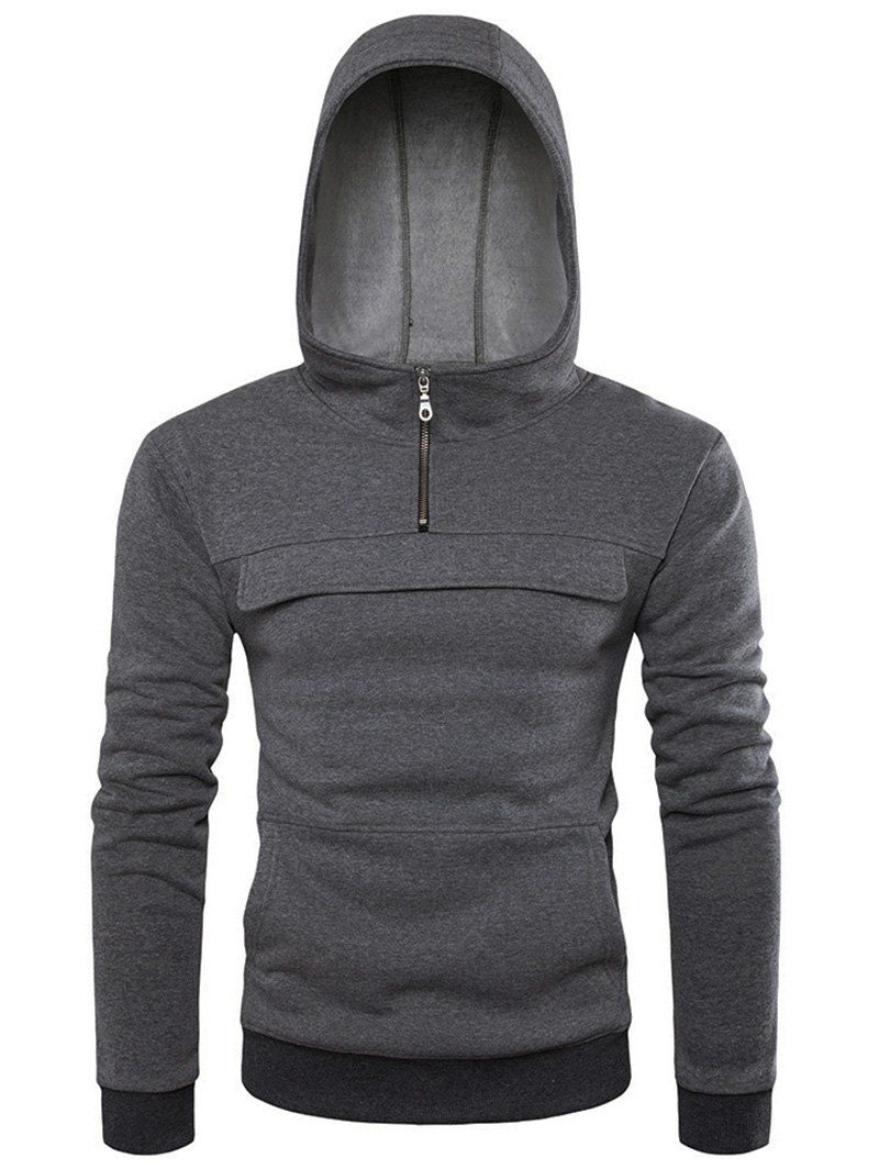 

Contrast Waistband Half Zip Hoodie, Deep gray