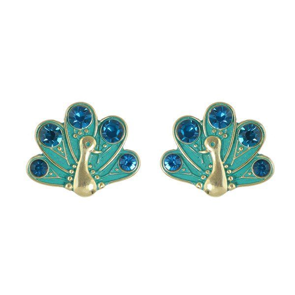 

Alloy Rhinestone Peacock Stud Earrings, Golden