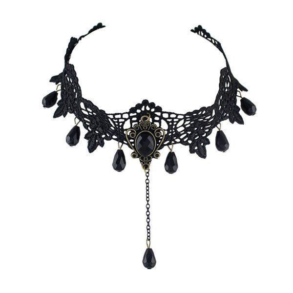 

Vintage Teardrop Crochet Lace Choker Necklace, Black